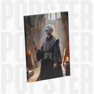 painting Le sorcier de la bibliothèque enchantée