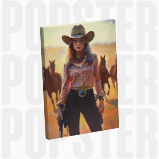 painting La cowgirl des plaines ardentes